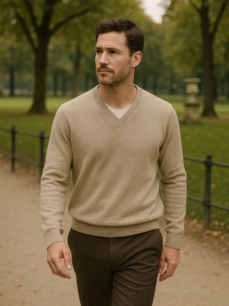 Cashmere V Neck Knitwear Sweater for Men