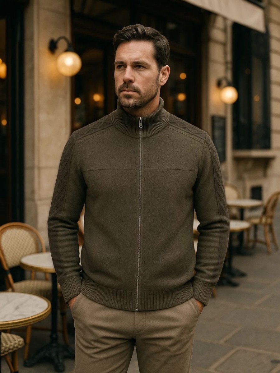 Cashmere Zip Sweater Knit Turtleneck for Men