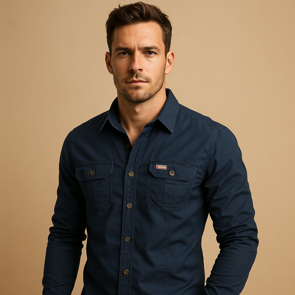 Casual cotton cargo shirt with pockets for men | Mason