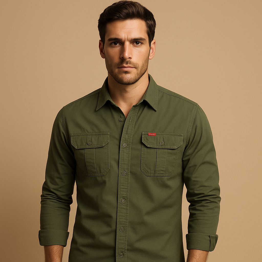 Casual cotton cargo shirt with pockets for men | Mason