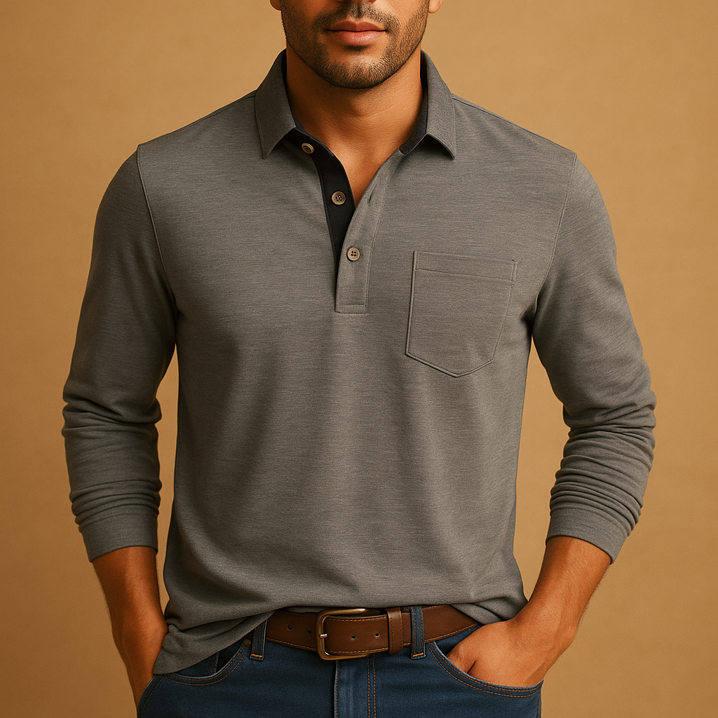Casual cotton button-up shirt with chest pocket for men | Adrian