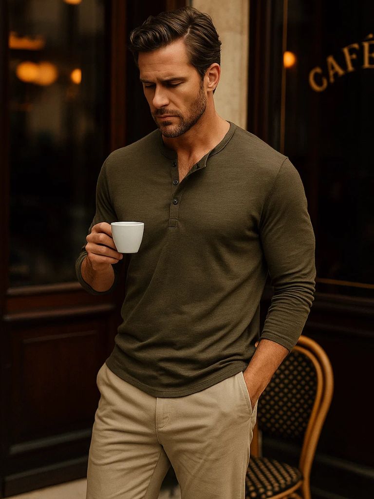 Casual Henley Neck Long Sleeve T-Shirt for Men