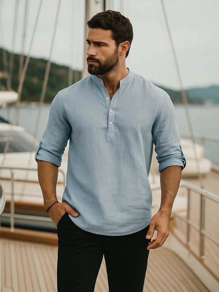 Casual Henley Neck Long Sleeve T-Shirt for Men