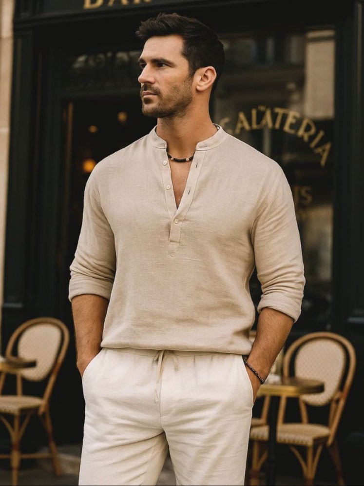 Casual Henley Neck Long Sleeve T-Shirt for Men