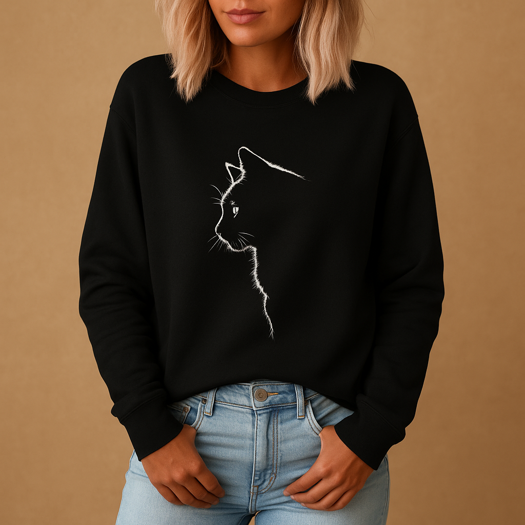 Cat print cotton sweater for women | Adria