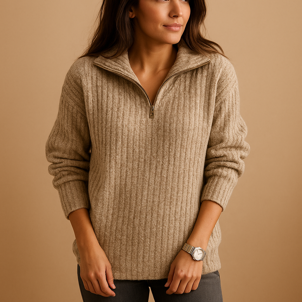 Chic half-zip pullover sweater for women | Adrianna