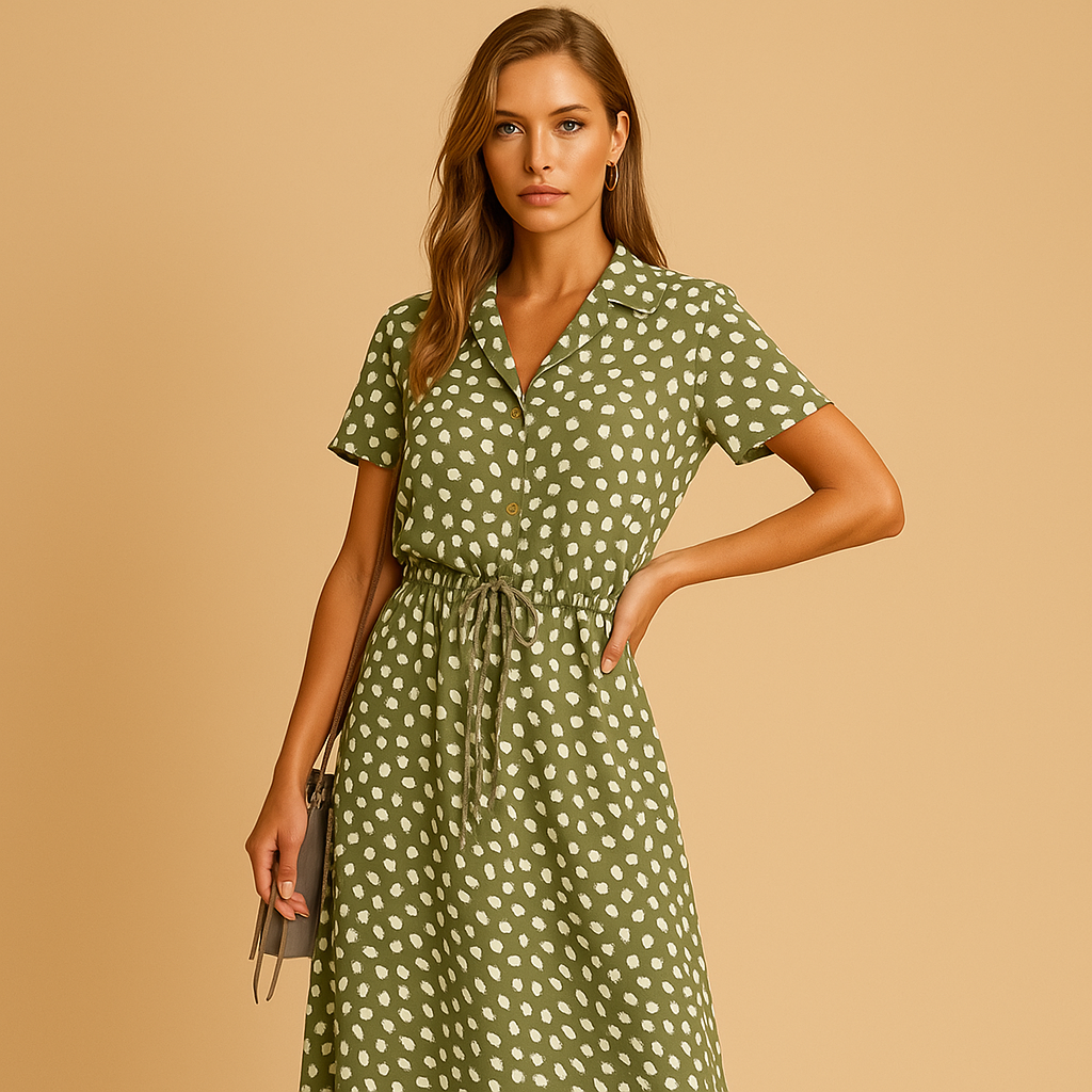 Chic midi dress with short sleeves for women | Eliza