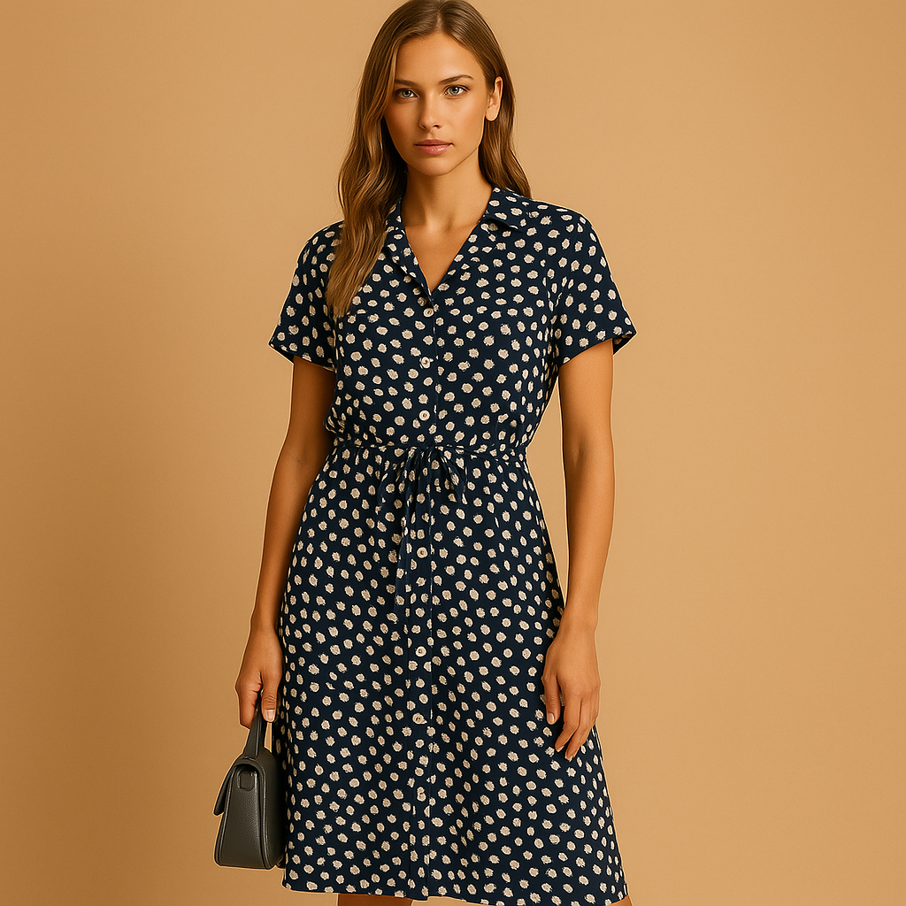 Chic midi dress with short sleeves for women | Eliza