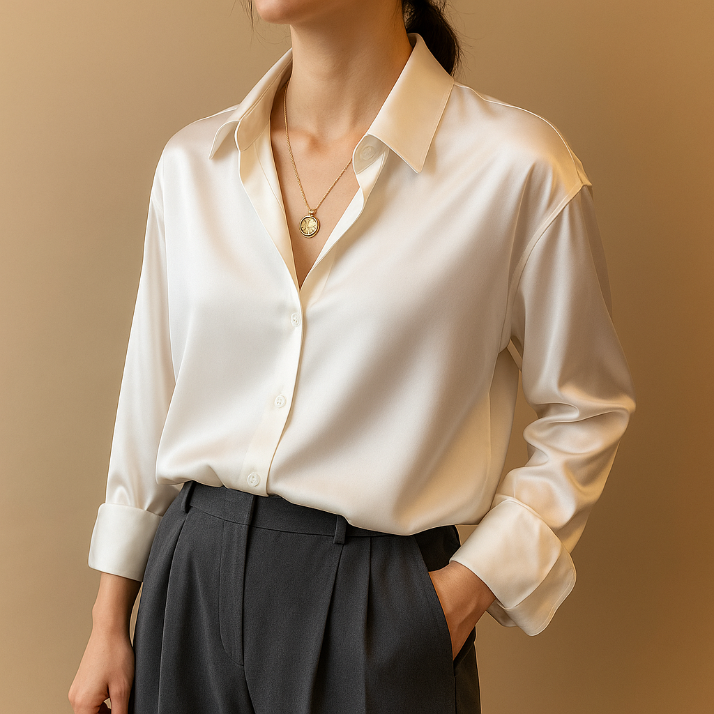 Chic V-neck blouse with collar for women | Clara