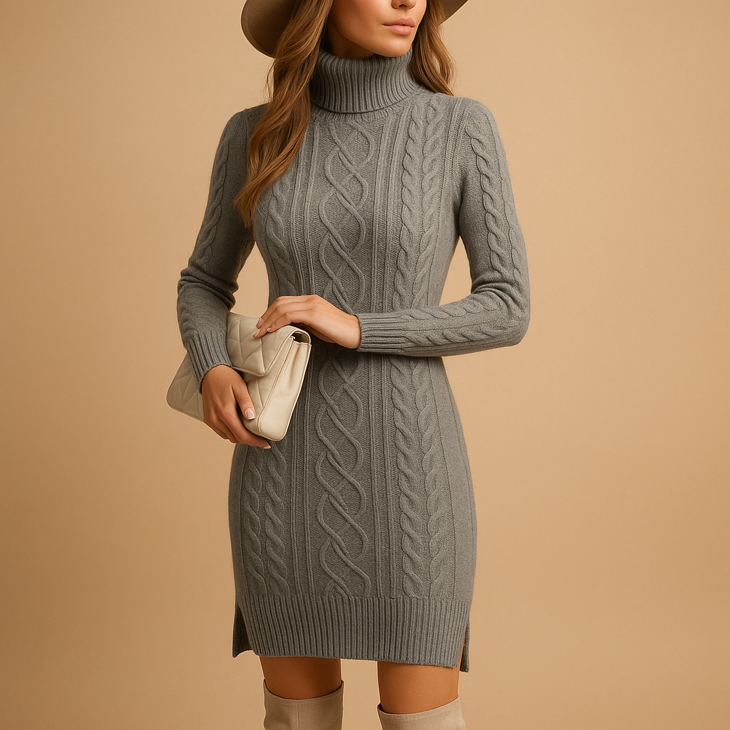 Chunky knit turtleneck sweater dress for women | Nalani