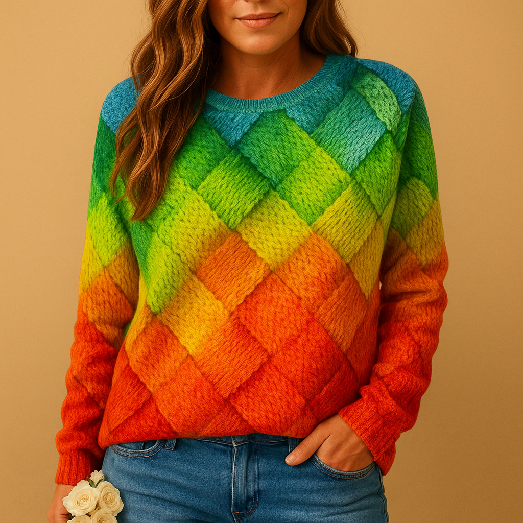 Colorful printed knit sweater for women | Ruby