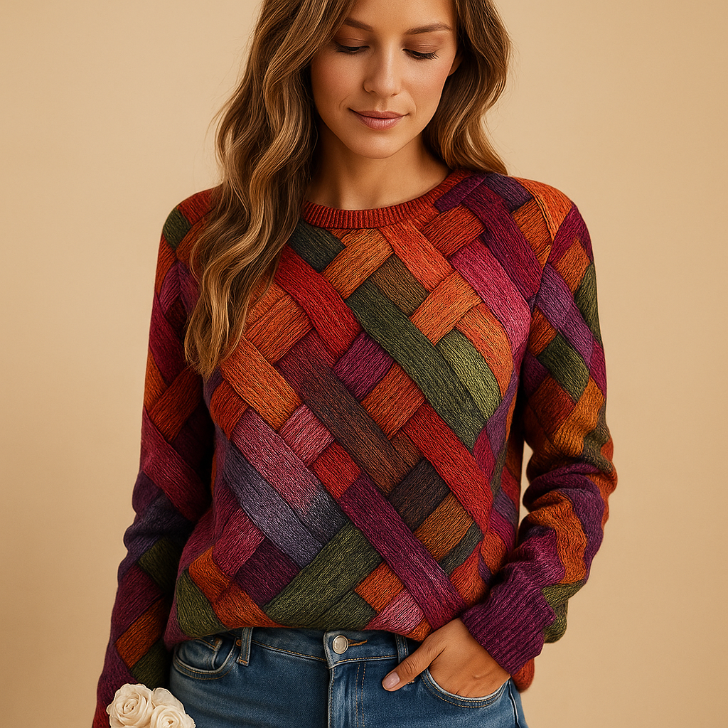 Colorful printed knit sweater for women | Ruby