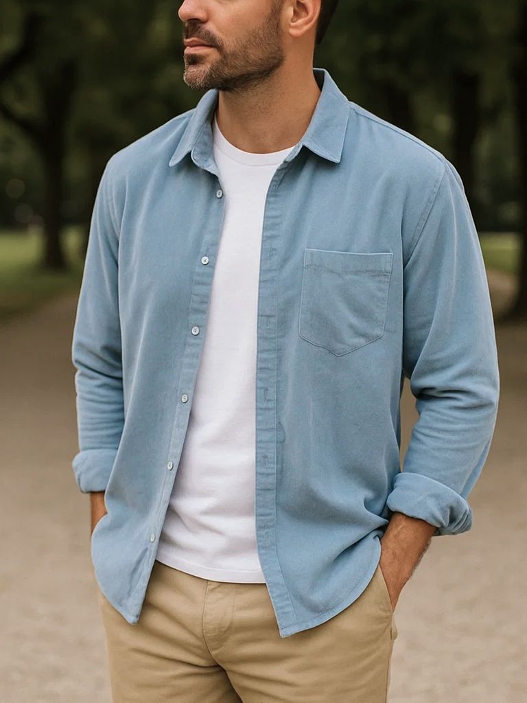 Corduroy Classic Blue Shirt for Men