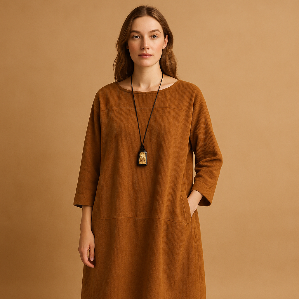 Corduroy summer dress with short sleeves for women | Hazel