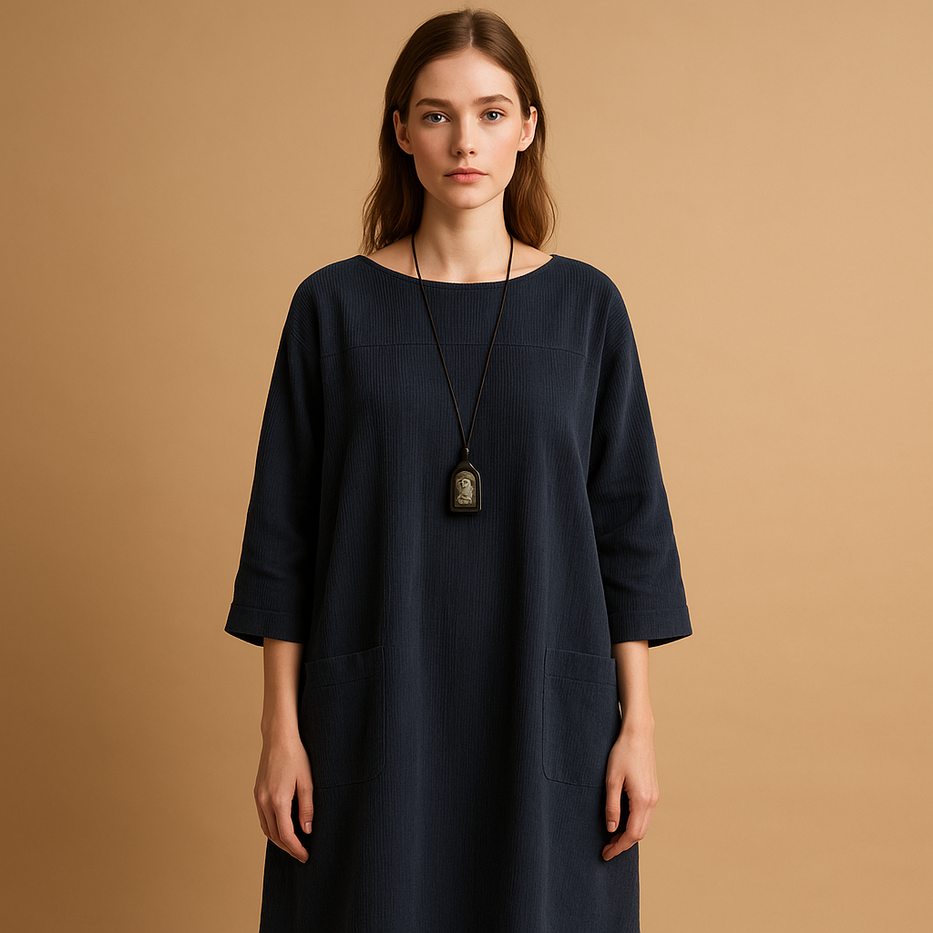 Corduroy summer dress with short sleeves for women | Hazel