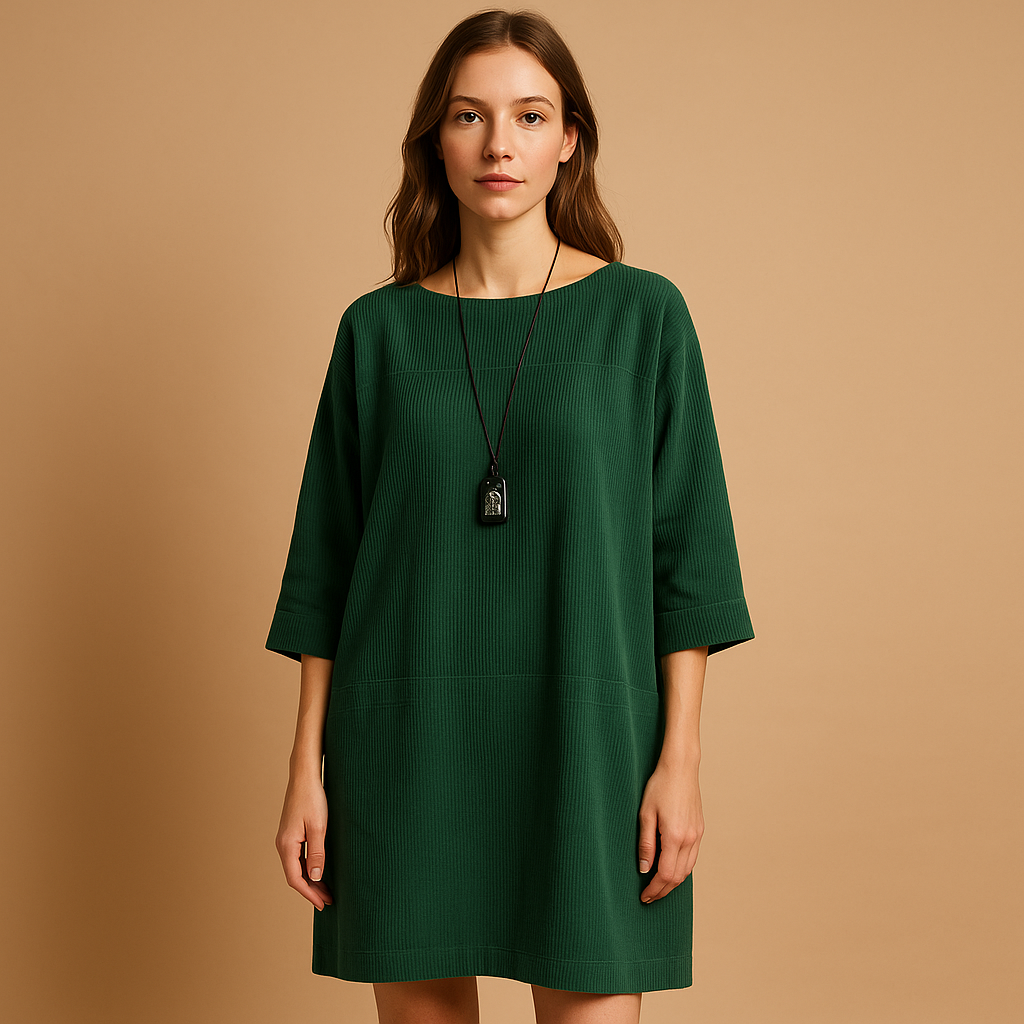 Corduroy summer dress with short sleeves for women | Hazel