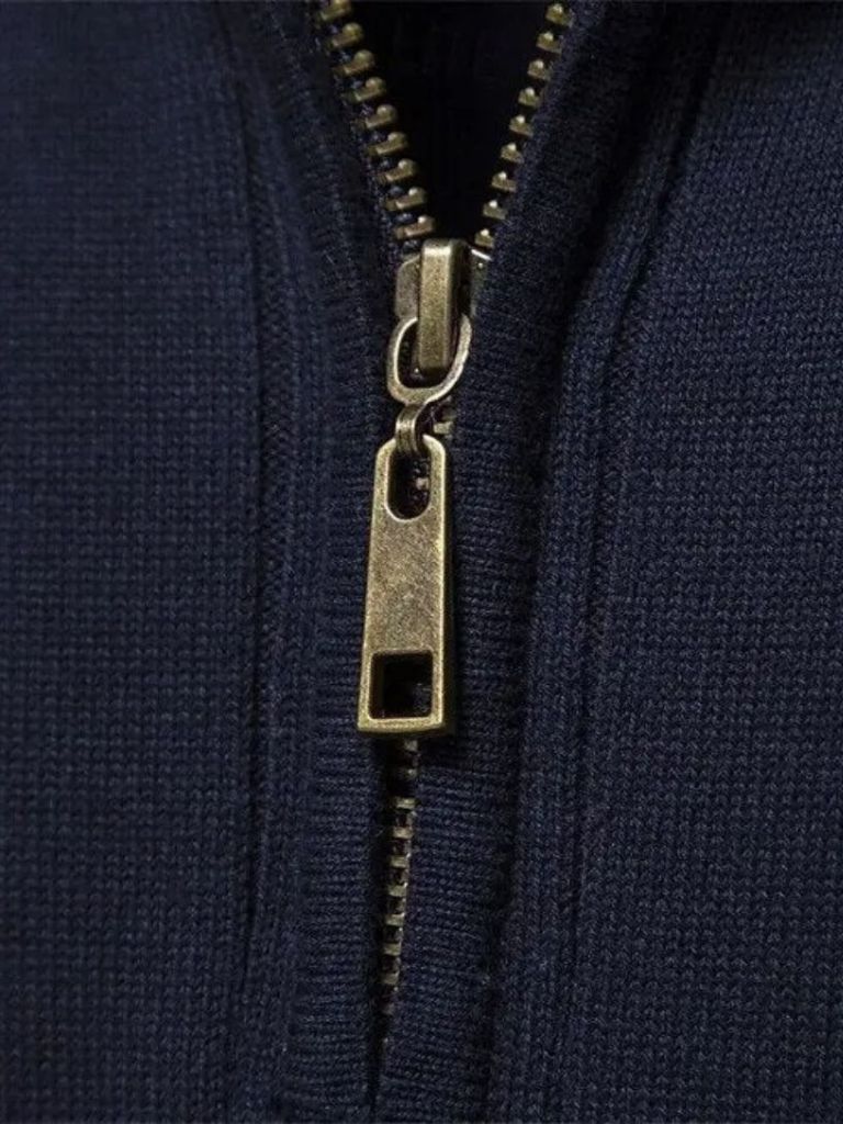 Cotton Knit Vertical Stripes Quarter-Zip Sweater for Men