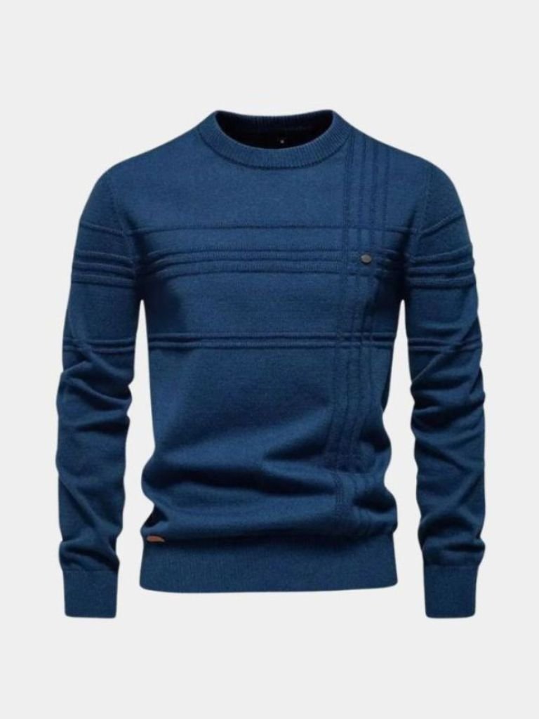 Cotton Knitted Stripped Crew Neck Pullover Sweater for Men