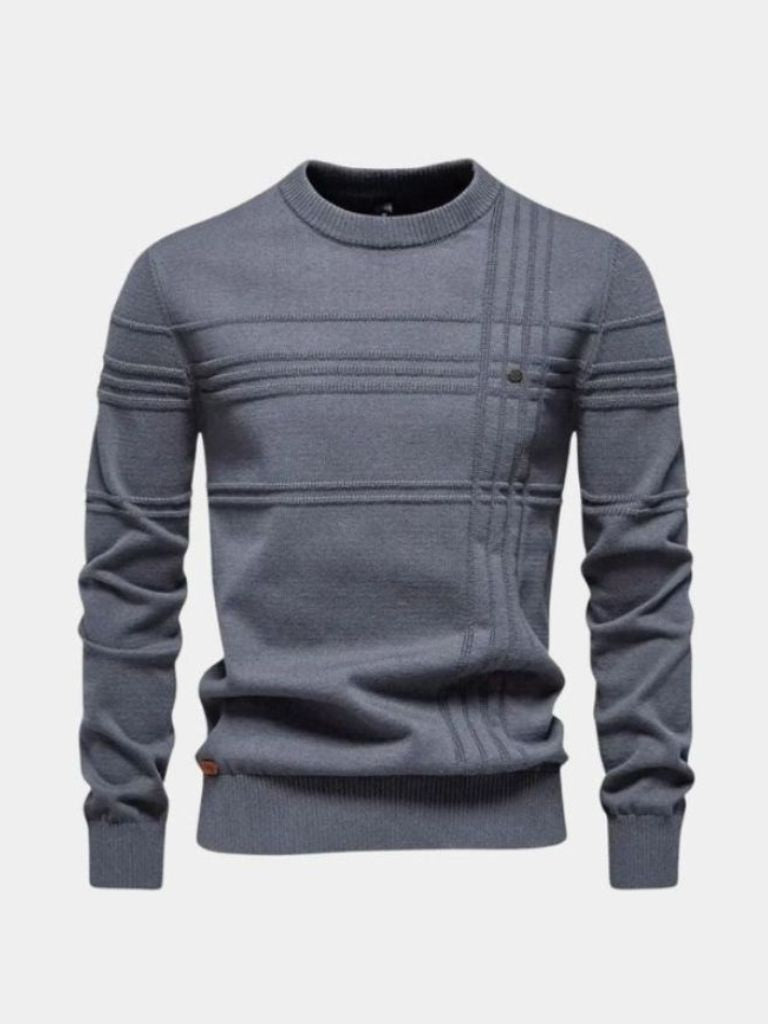 Cotton Knitted Stripped Crew Neck Pullover Sweater for Men