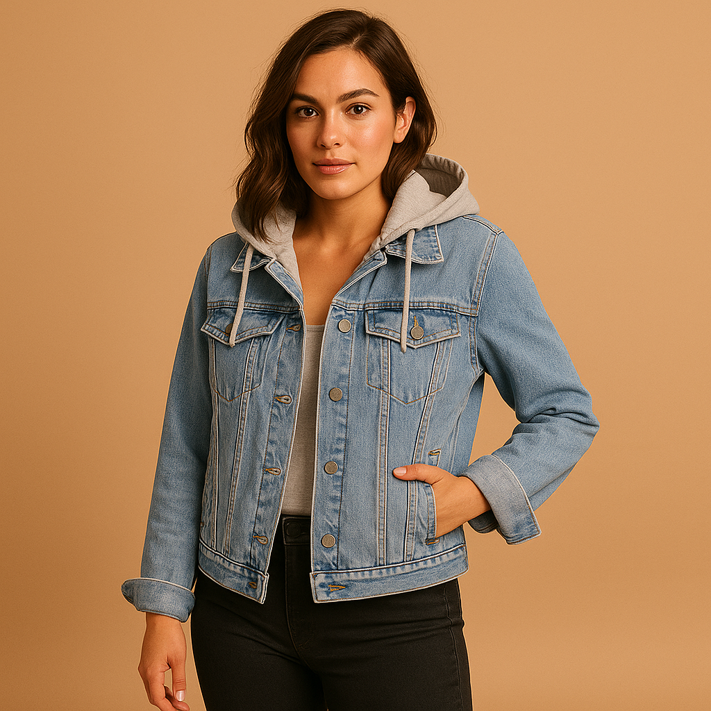 Denim jacket with hood for women | Harper
