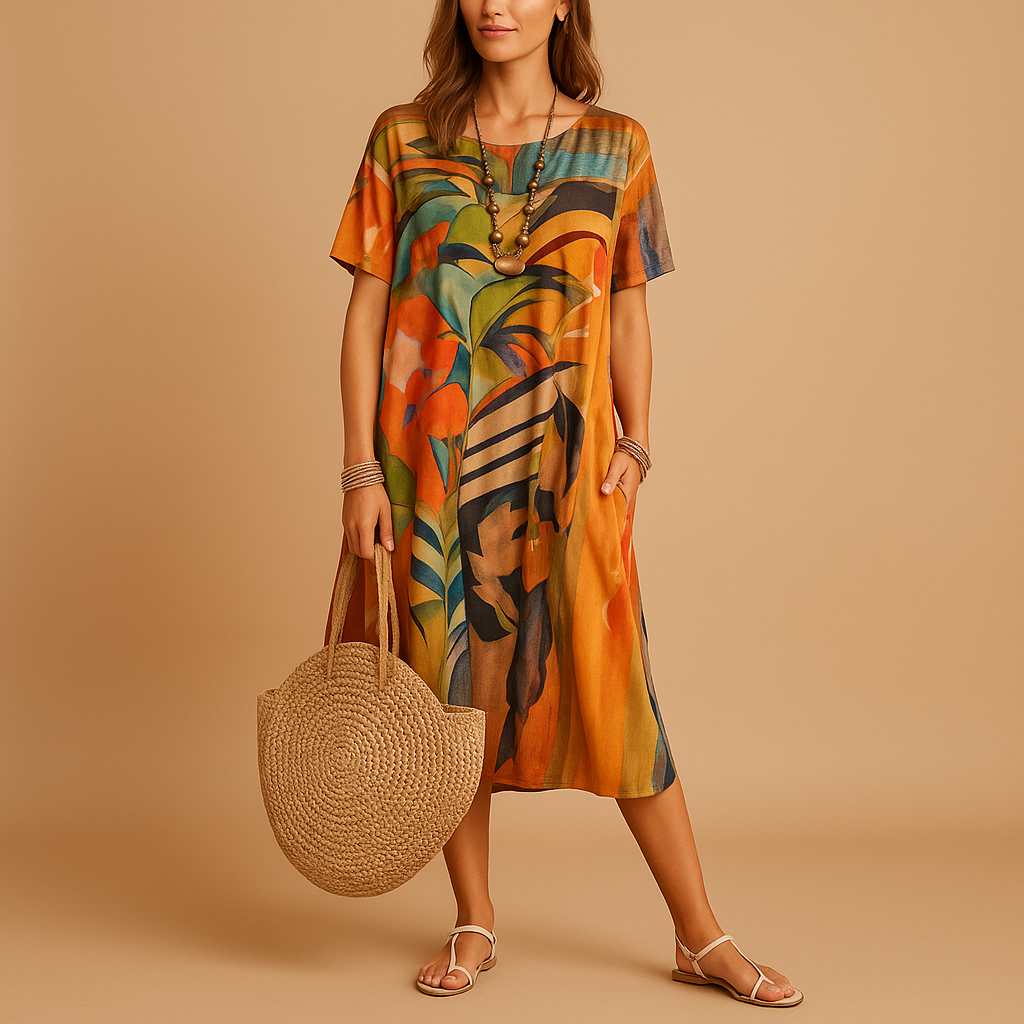 Elegant 3D print midi dress for women | Aurora