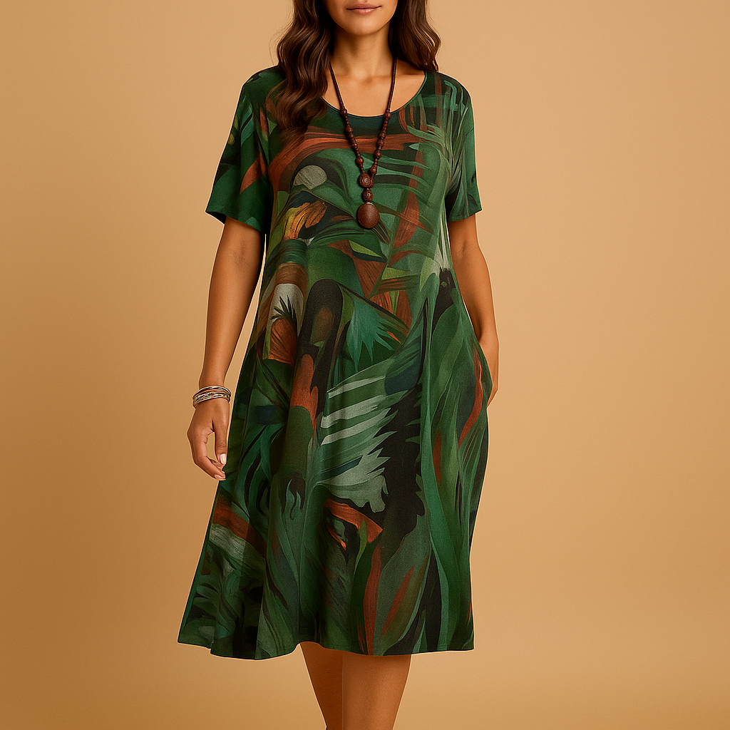 Elegant 3D print midi dress for women | Aurora