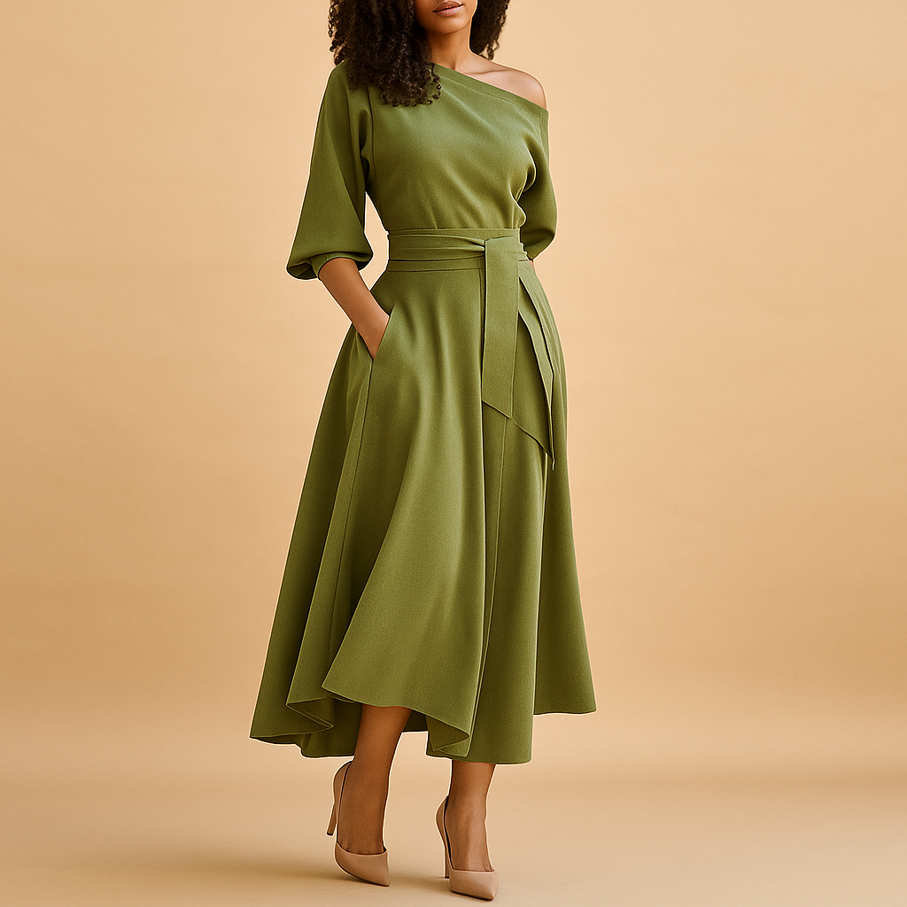 Elegant belted midi dress for women | Maureen