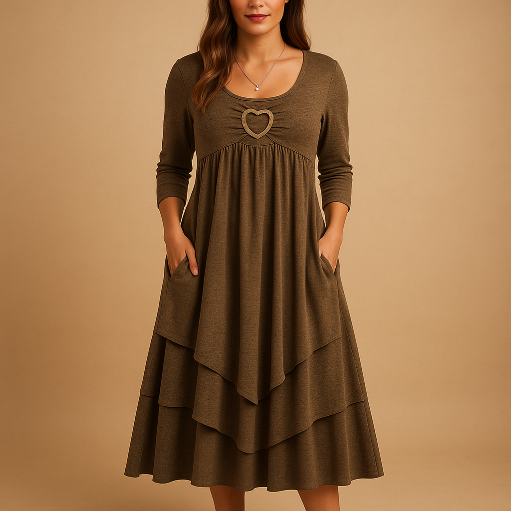 Elegant long A-line dress with pockets for women | Beatrice
