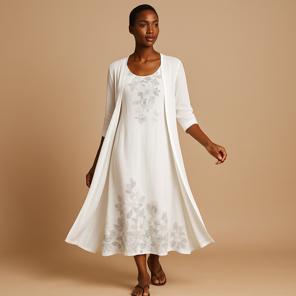 Elegant long dress with matching blouse jacket for women | Charlotte