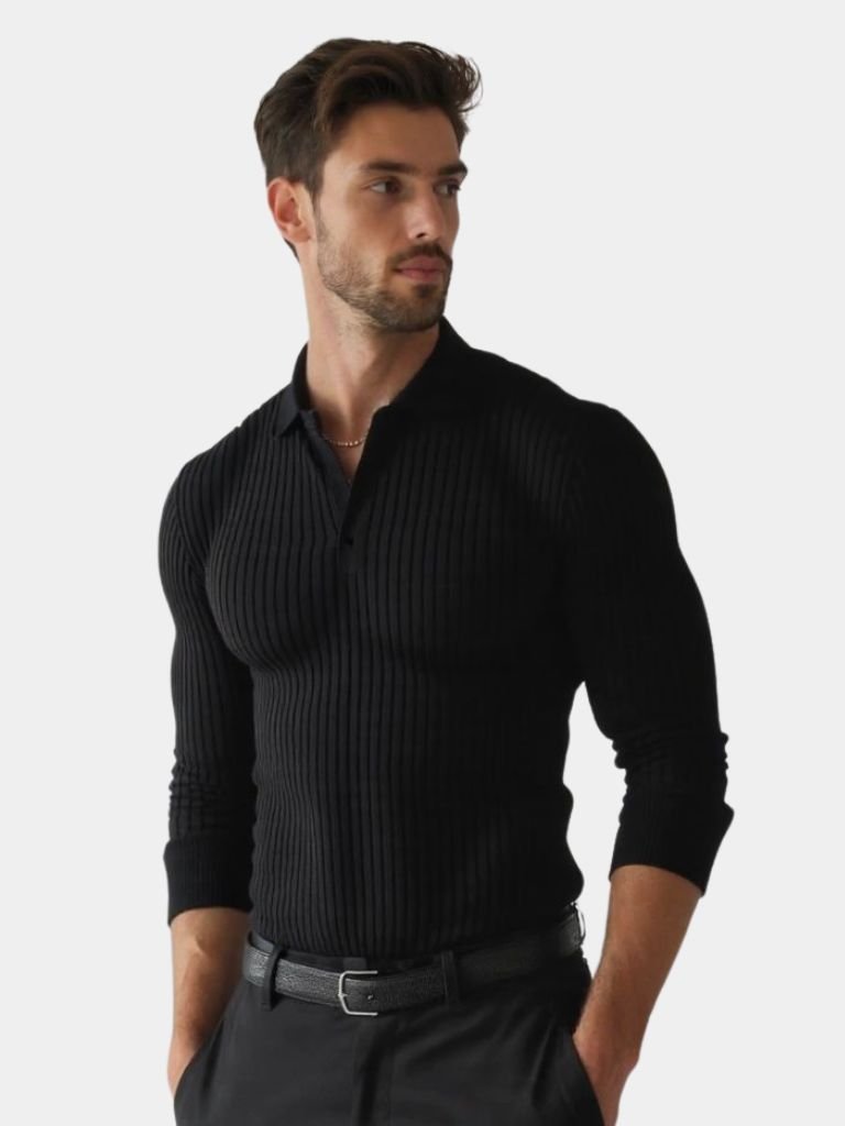Elegant Open Collar Long Sleeve Polo for Men
