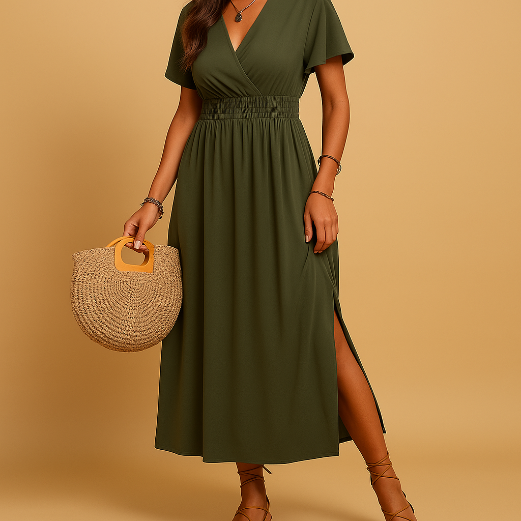 Elegant V-neck midi dress for women | Felicity