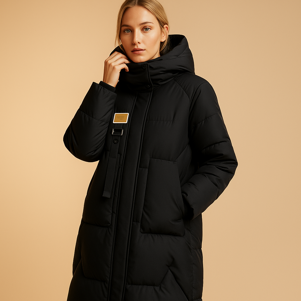 Elegant warm winter coat with pockets for women | Hannia