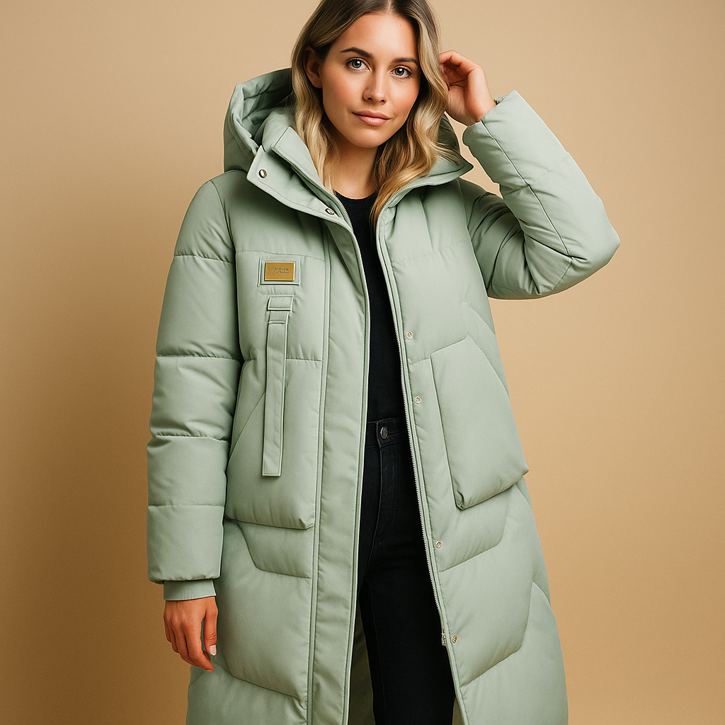 Elegant warm winter coat with pockets for women | Hannia