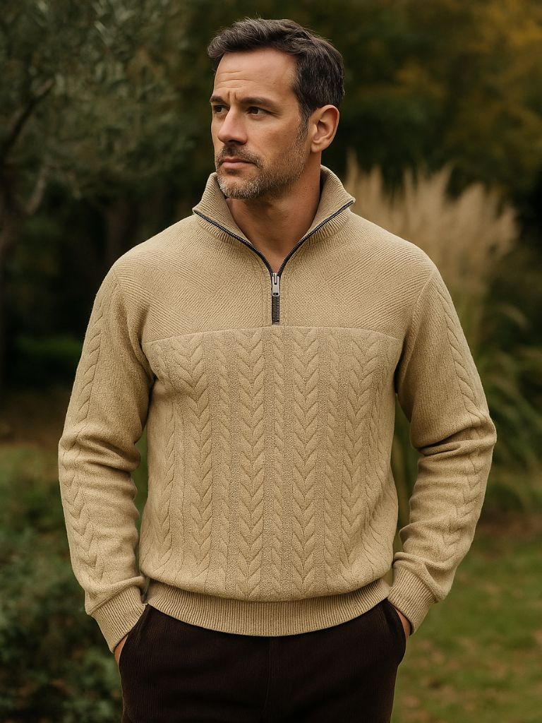 Essential Henley Quarter Zip Pullover for Men