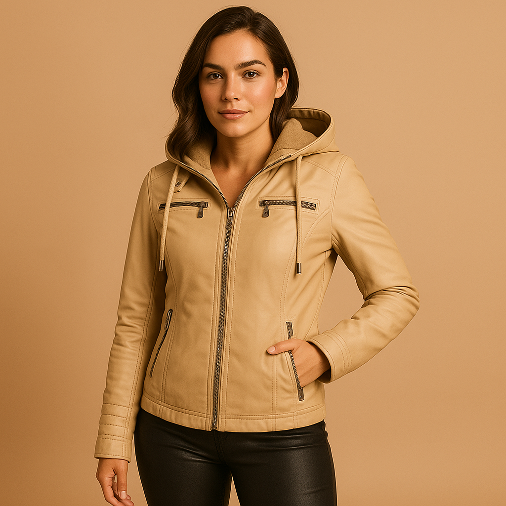 Faux leather jacket with hood for women | Barbara