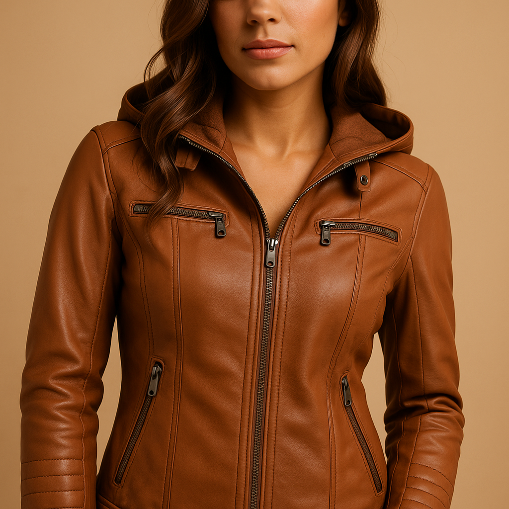 Faux leather jacket with hood for women | Barbara