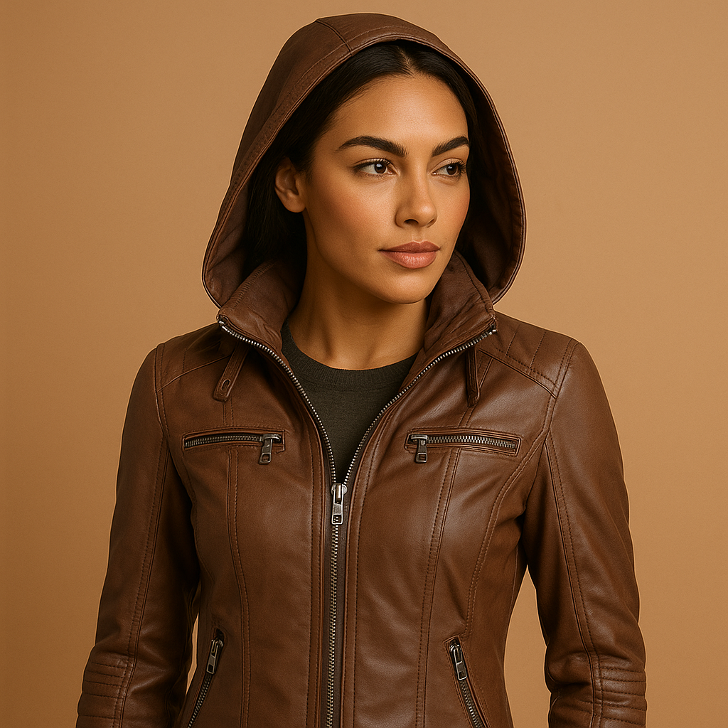 Faux leather jacket with hood for women | Barbara
