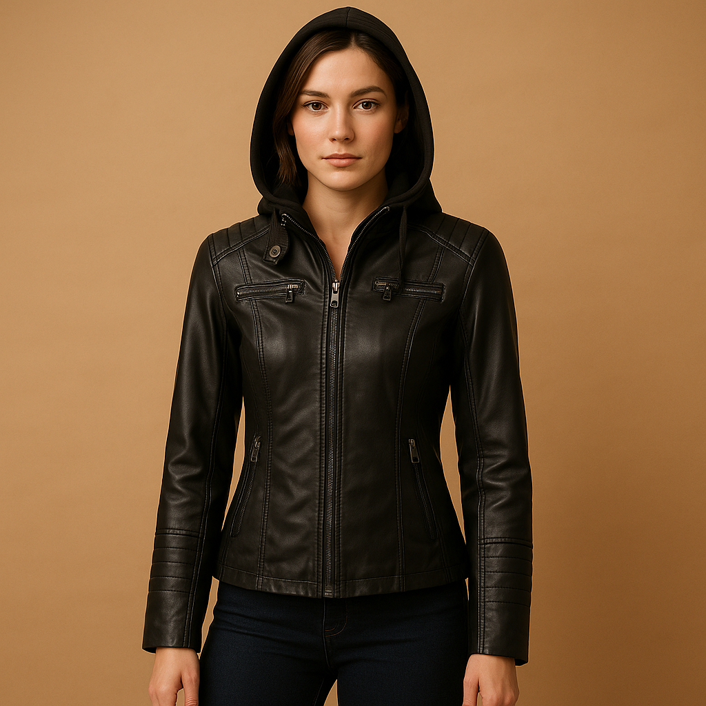 Faux leather jacket with hood for women | Barbara