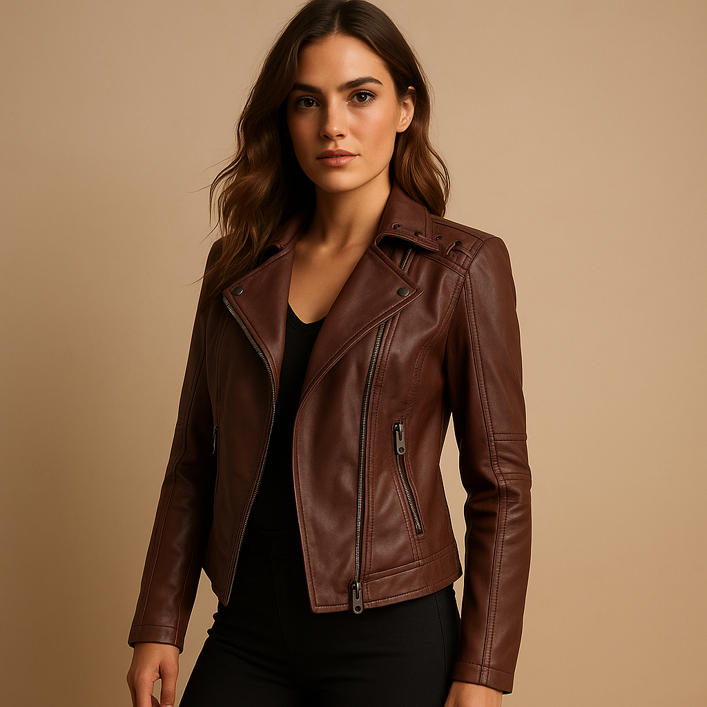 Fitted faux leather jacket with standing collar for women | Sophie