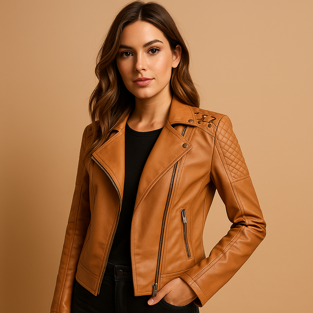 Fitted faux leather jacket with standing collar for women | Sophie