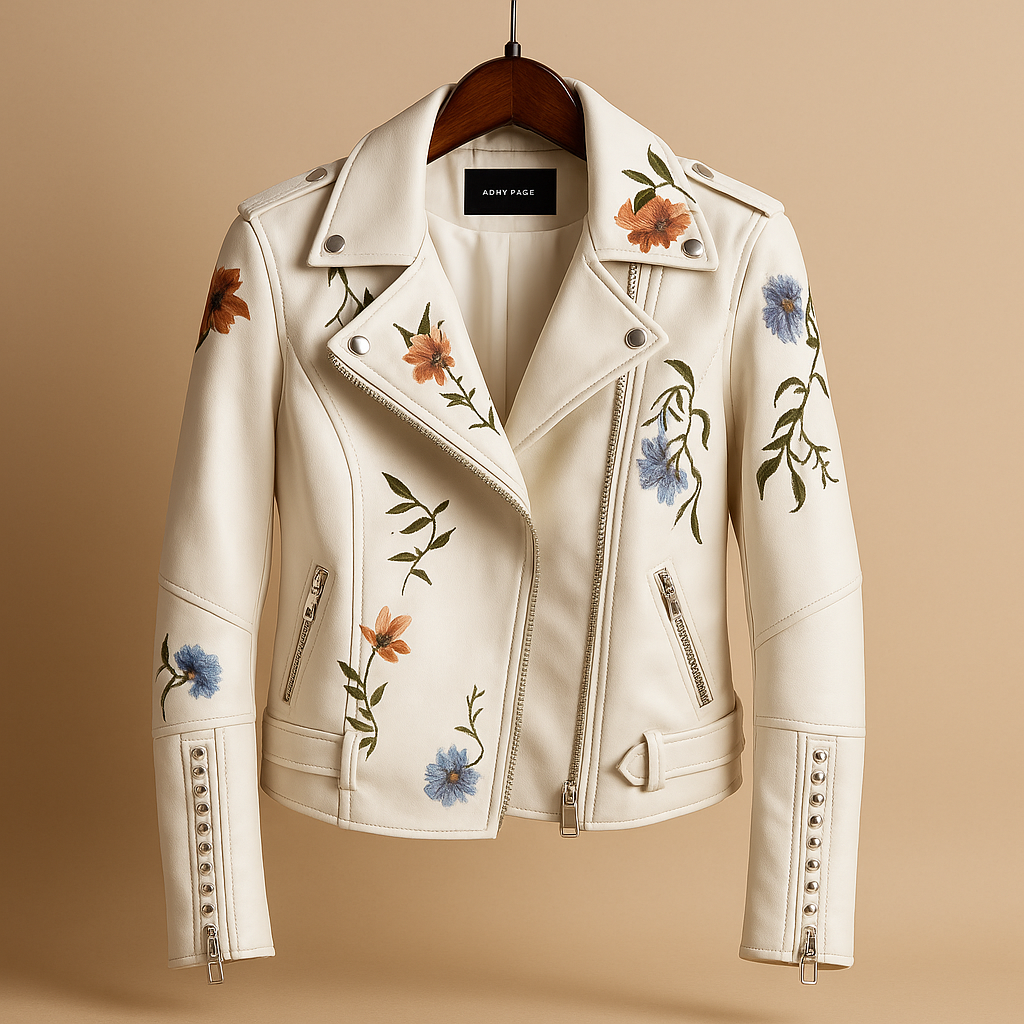 Fitted leather jacket with zip pockets for women | Clara