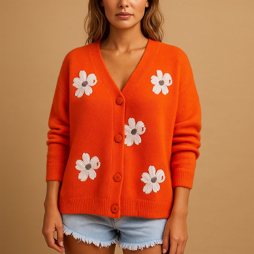 Floral buttoned V-neck cardigan for women | Amira