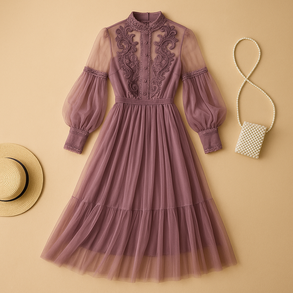 Floral long sleeve dress with high waist for women | Delilah