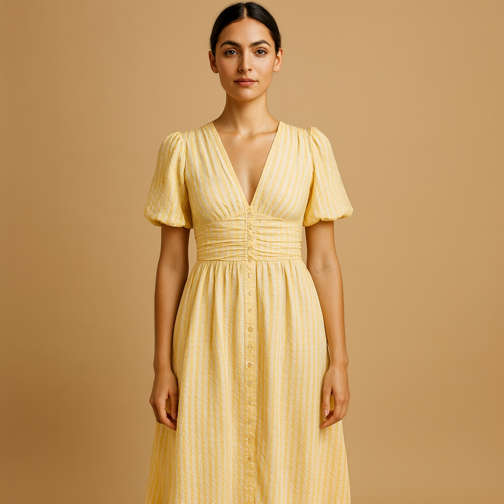 Flowy buttoned maxi dress with long sleeves for women | Danique