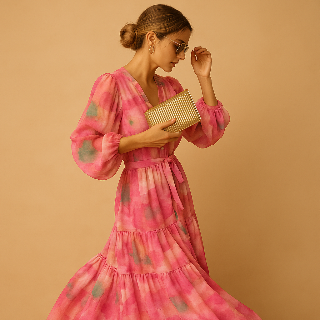 Flowy long summer dress with sleeves for women | Ivy