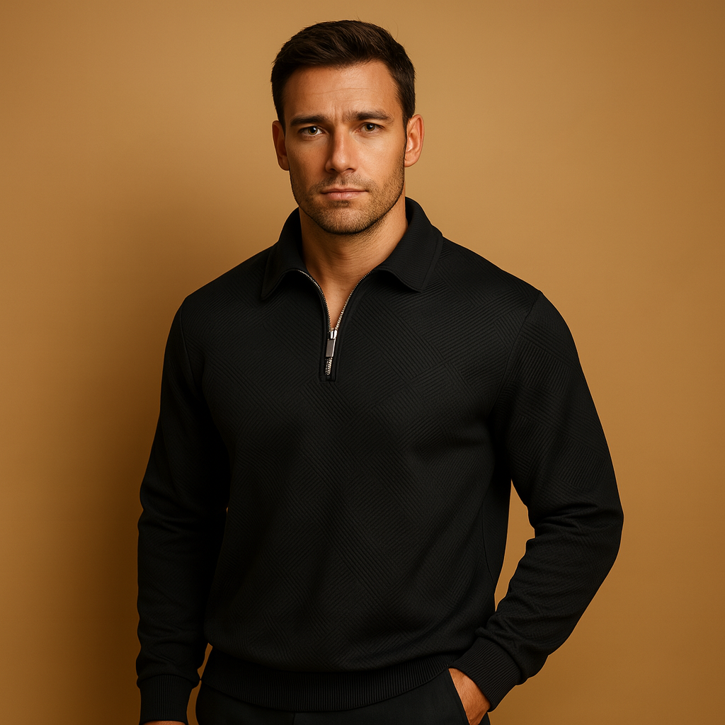 Geometric polo sweater with quarter zip for men | Adrian