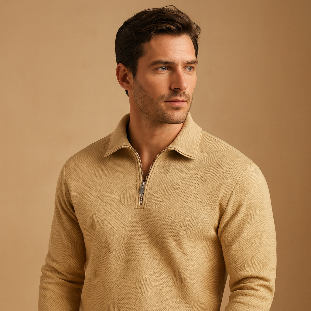 Geometric polo sweater with quarter zip for men | Adrian