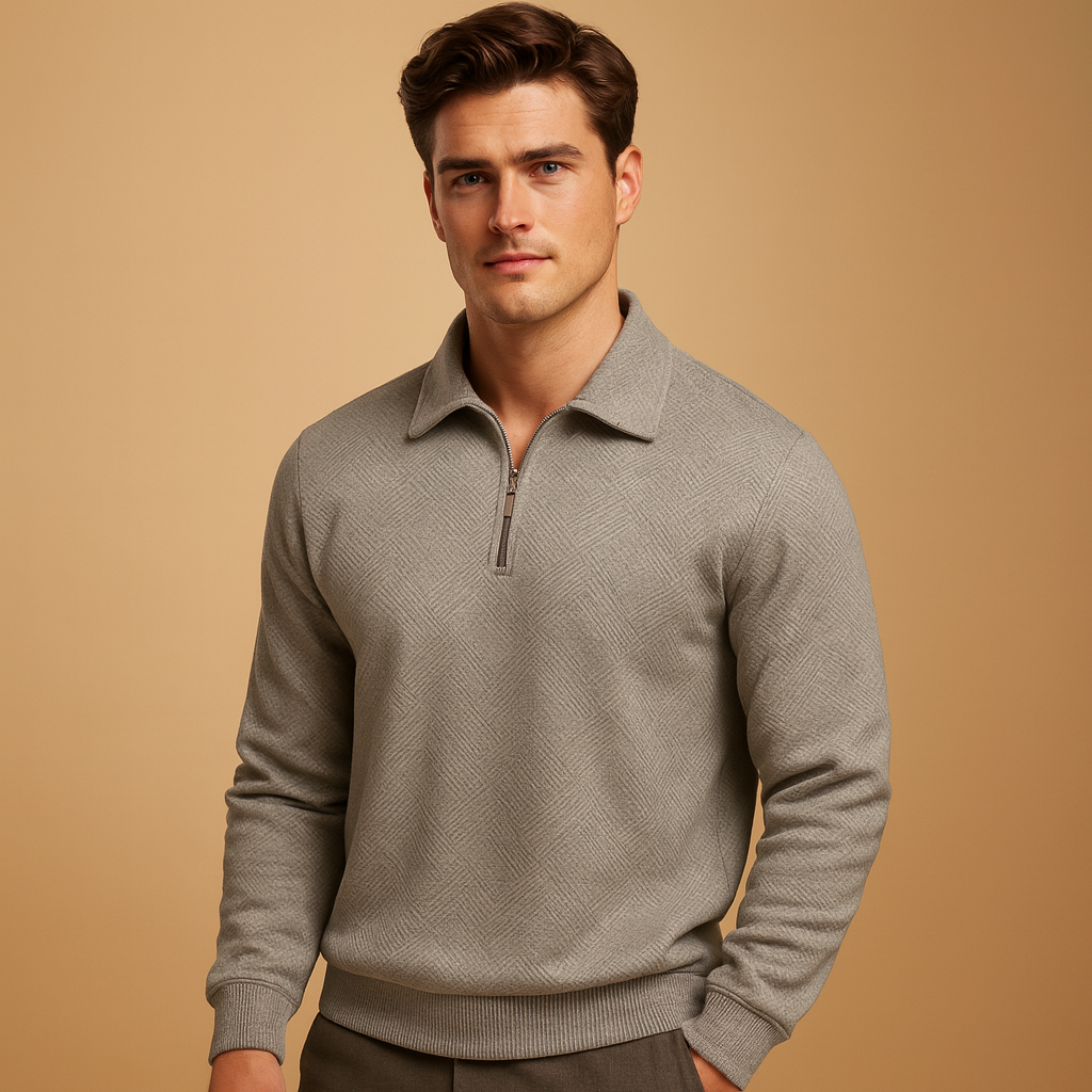 Geometric polo sweater with quarter zip for men | Adrian