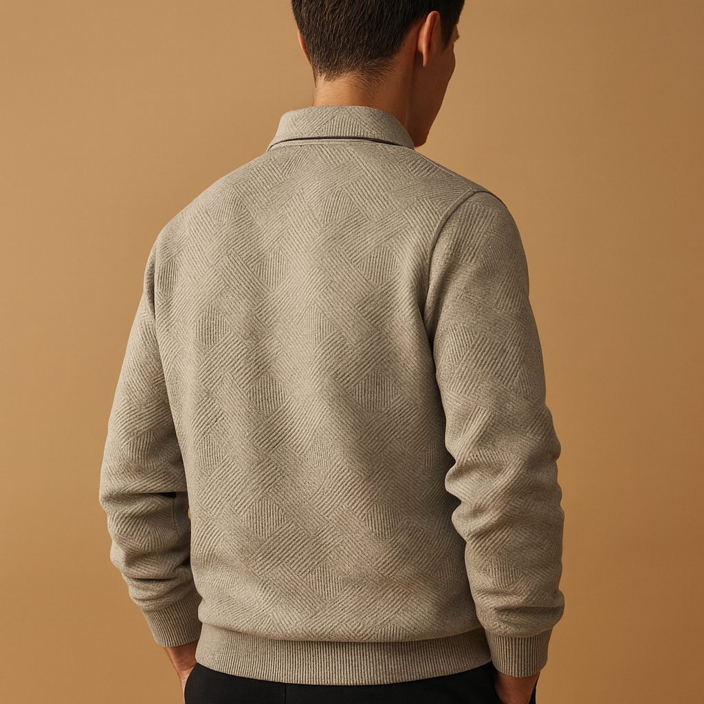 Geometric polo sweater with quarter zip for men | Adrian