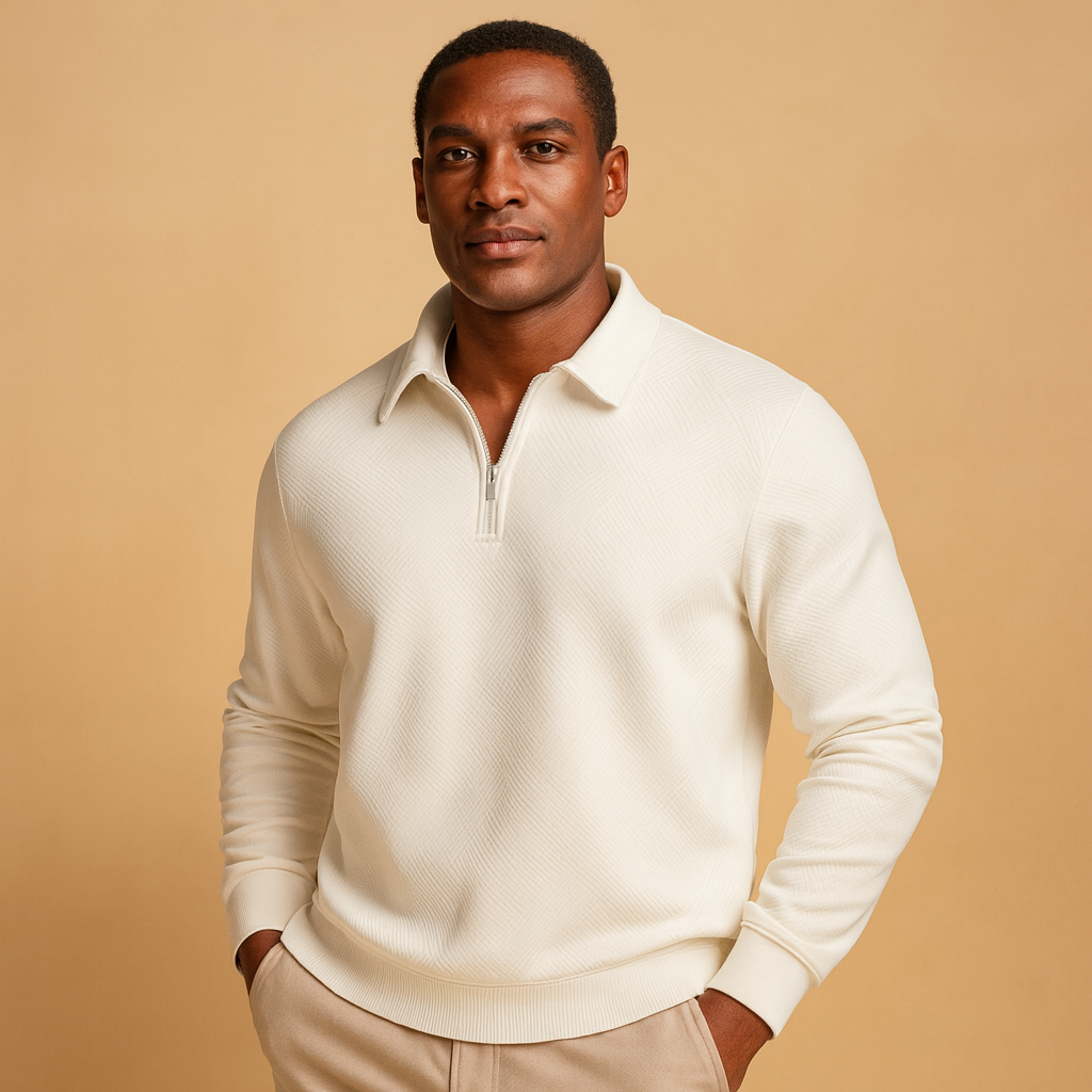 Geometric polo sweater with quarter zip for men | Adrian